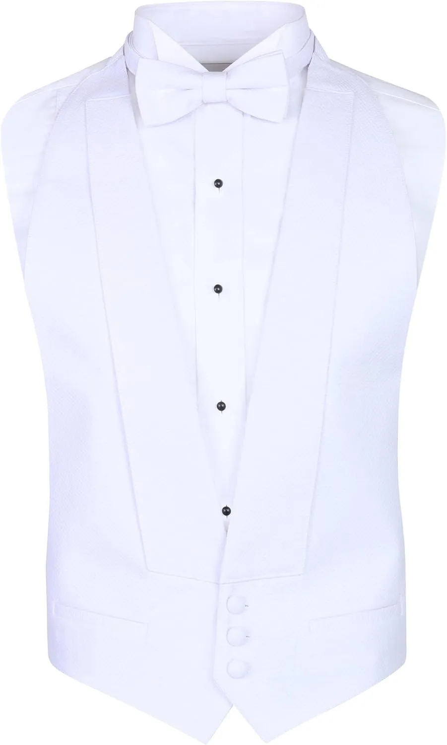 S.H. Churchill & Co. White Pique Formal Vest & Self Tied Bow Tie - Tailcoat Waistcoat (FITALL, White)