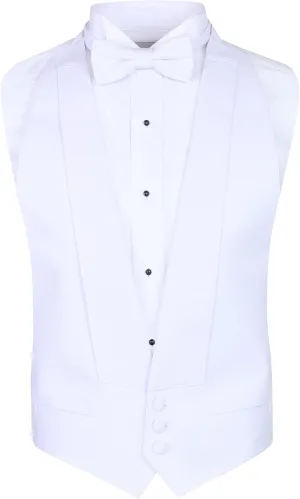 S.H. Churchill & Co. White Pique Formal Vest & Self Tied Bow Tie - Tailcoat Waistcoat (FITALL, White)
