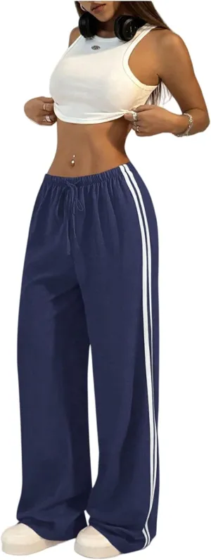 SHENHE Women's Wide Leg Loose Sweatpants Low Rise Y2k Drawstring Workout Sports Pants