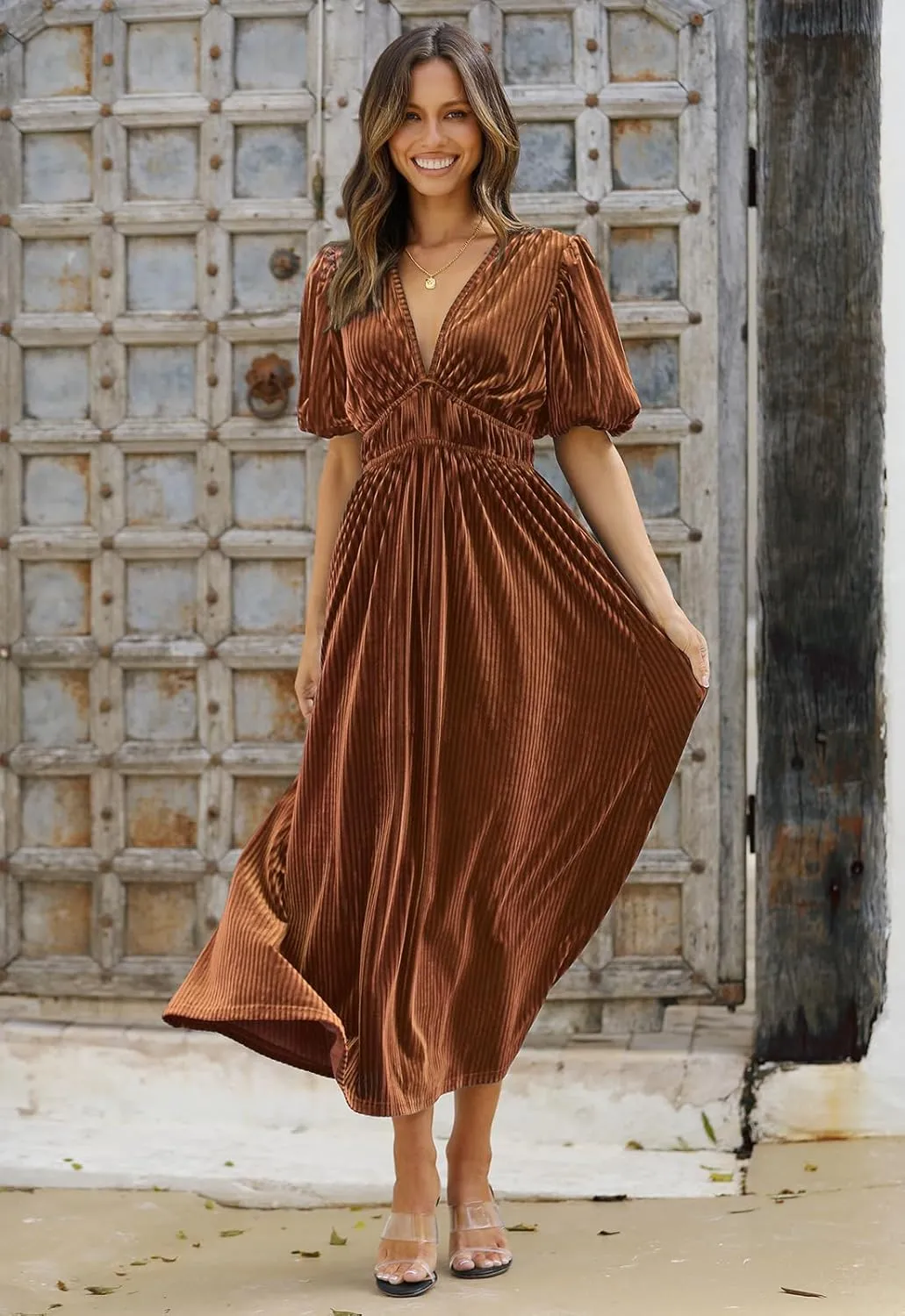 Sissyaki Women's Velvet Dress Formal Dresses for Wedding Guest 2024 Fall Winter Dress