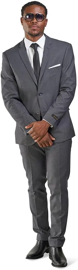 Slim Fit Men Suit Micro Textured Weave 2 Button Notch Collar AZAR 11812