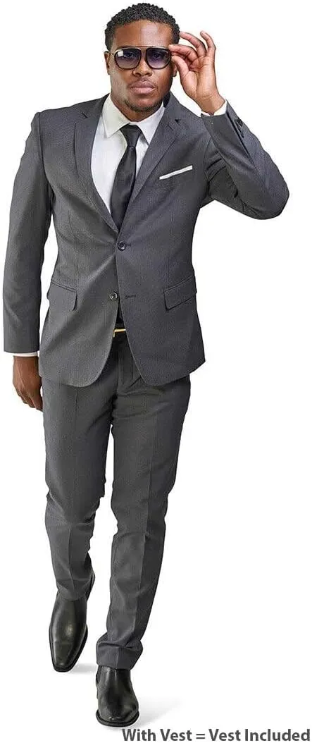 Slim Fit Men Suit Micro Textured Weave 2 Button Notch Collar AZAR 11812