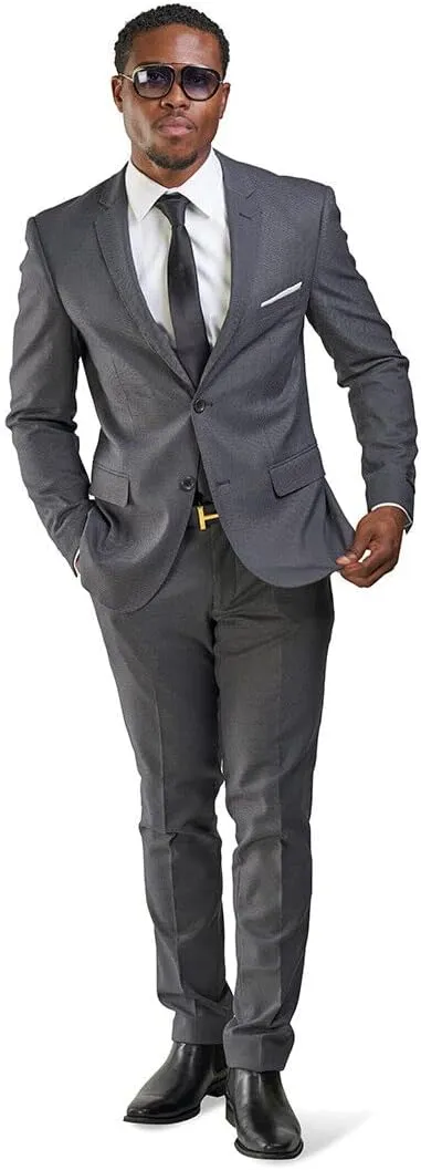 Slim Fit Men Suit Micro Textured Weave 2 Button Notch Collar AZAR 11812