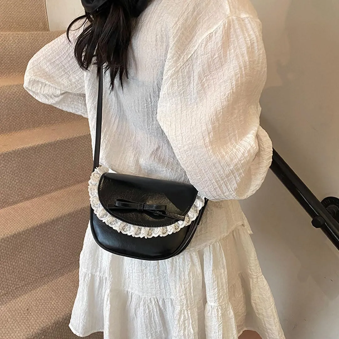 Small Crossbody Bags for Women Bow Purse Saddle Bag Trendy Shoulder Bag Satchel Coquette Aesthetic Leather Cute Handbag