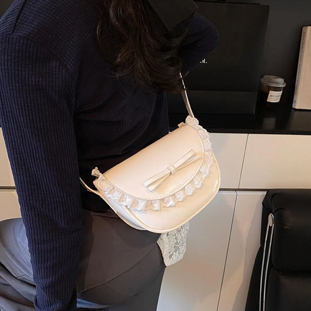 Small Crossbody Bags for Women Bow Purse Saddle Bag Trendy Shoulder Bag Satchel Coquette Aesthetic Leather Cute Handbag