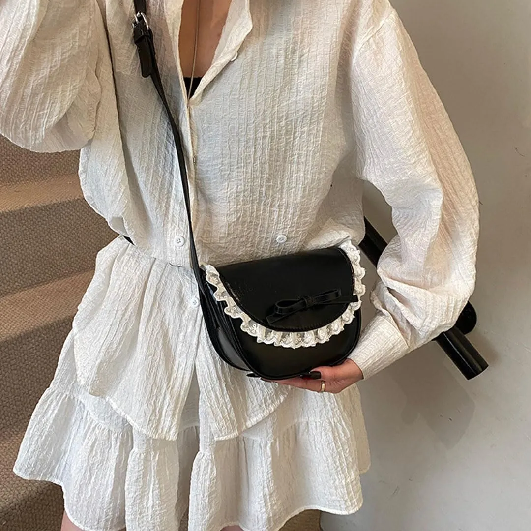 Small Crossbody Bags for Women Bow Purse Saddle Bag Trendy Shoulder Bag Satchel Coquette Aesthetic Leather Cute Handbag