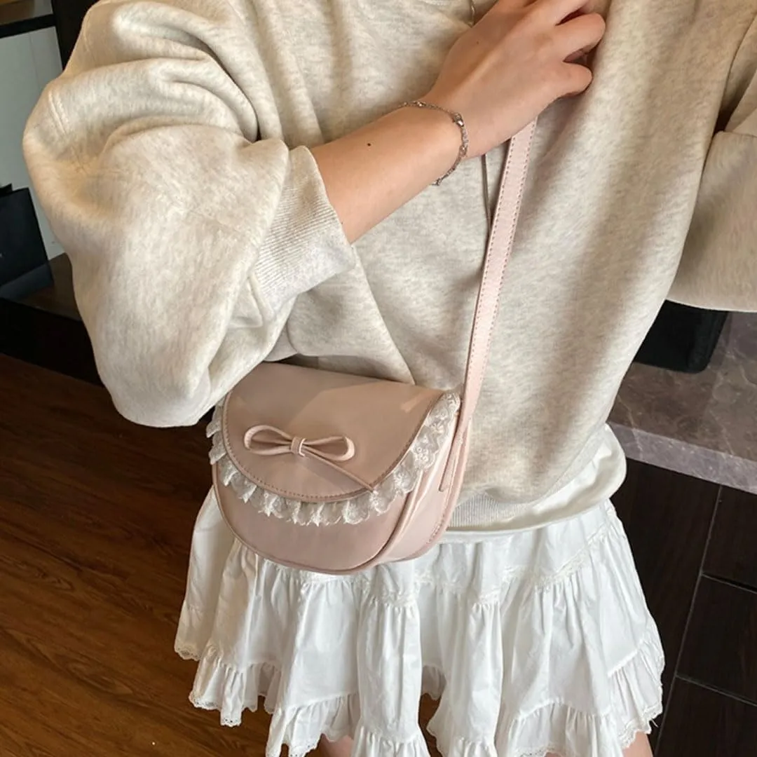 Small Crossbody Bags for Women Bow Purse Saddle Bag Trendy Shoulder Bag Satchel Coquette Aesthetic Leather Cute Handbag
