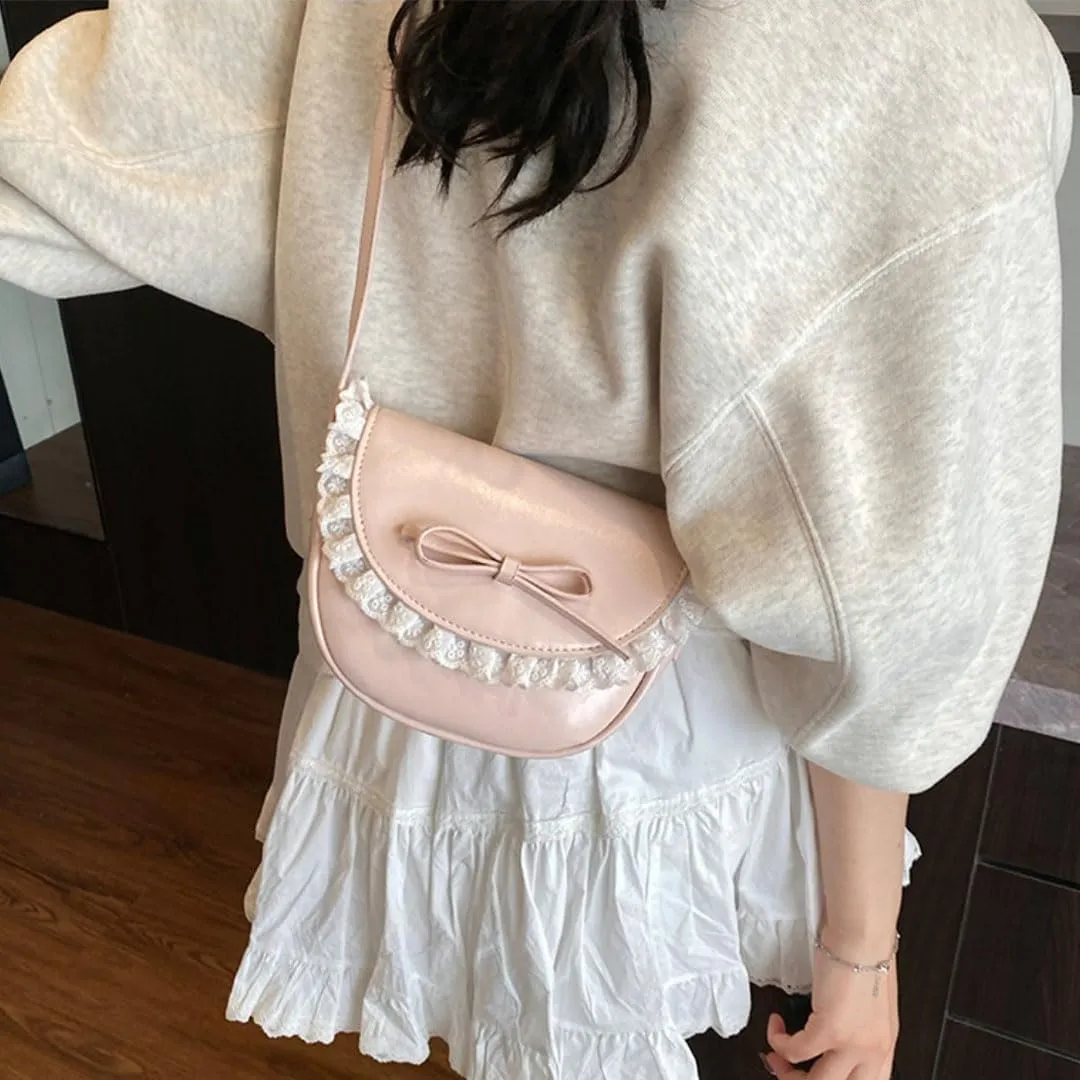 Small Crossbody Bags for Women Bow Purse Saddle Bag Trendy Shoulder Bag Satchel Coquette Aesthetic Leather Cute Handbag