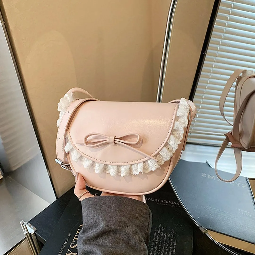 Small Crossbody Bags for Women Bow Purse Saddle Bag Trendy Shoulder Bag Satchel Coquette Aesthetic Leather Cute Handbag