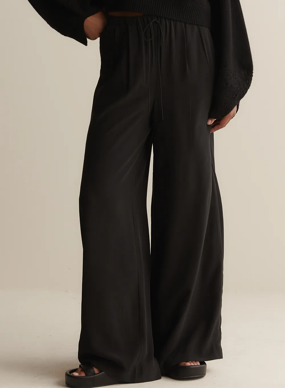 Sophia Silk Palazzo Pant | Sandwash Black