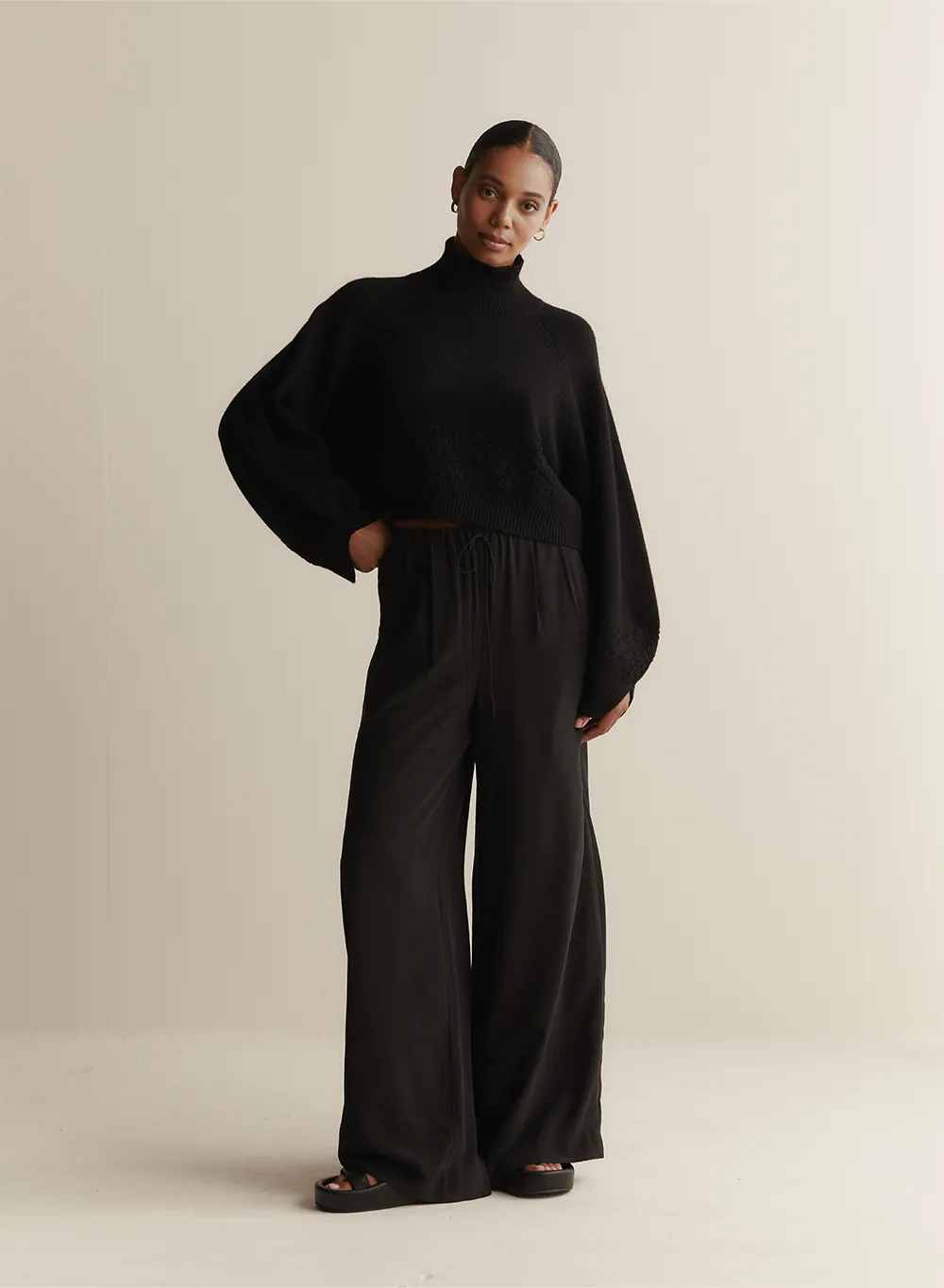 Sophia Silk Palazzo Pant | Sandwash Black