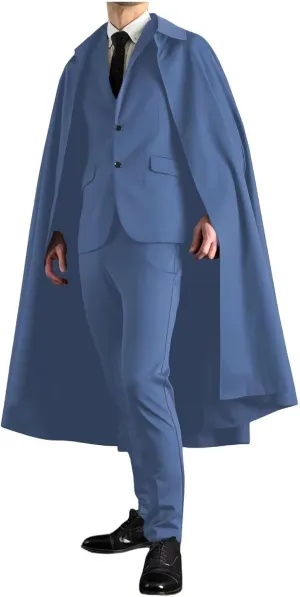 Suits for Men Regular Fit with Cape 2 Piece Set Single Breasted Notch Lapel Solid Jacket Pants for Party