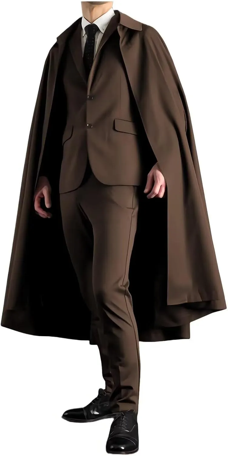 Suits for Men Regular Fit with Cape 2 Piece Set Single Breasted Notch Lapel Solid Jacket Pants for Party