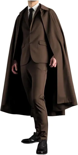 Suits for Men Regular Fit with Cape 2 Piece Set Single Breasted Notch Lapel Solid Jacket Pants for Party