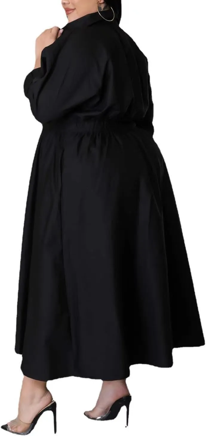 Sunlips Women's Sexy Plus Size Lapel Shirt Dresses Mesh See Through Puff Short Sleeve Flowy Swing Dress Clubwear
