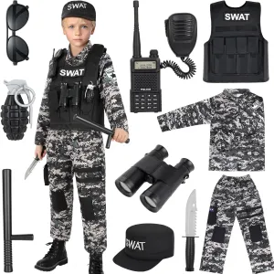 Swat Police Officer Costume for Kids, Police Costume for Kids with SWAT Costume, SWAT Vest, Halloween Costume for Boys, Role Play Kit for Boys Girls
