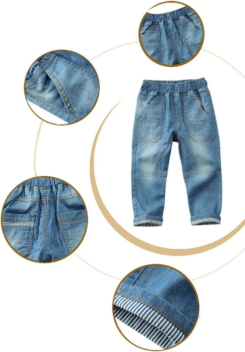 Toddler Kid Boy Elastic Mid Waist Washed Full Length Straight Pants Denim Jeans