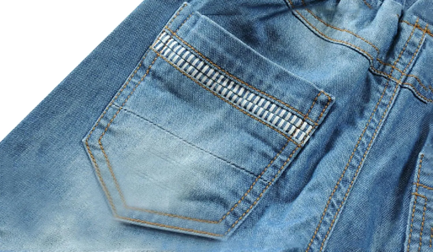 Toddler Kid Boy Elastic Mid Waist Washed Full Length Straight Pants Denim Jeans