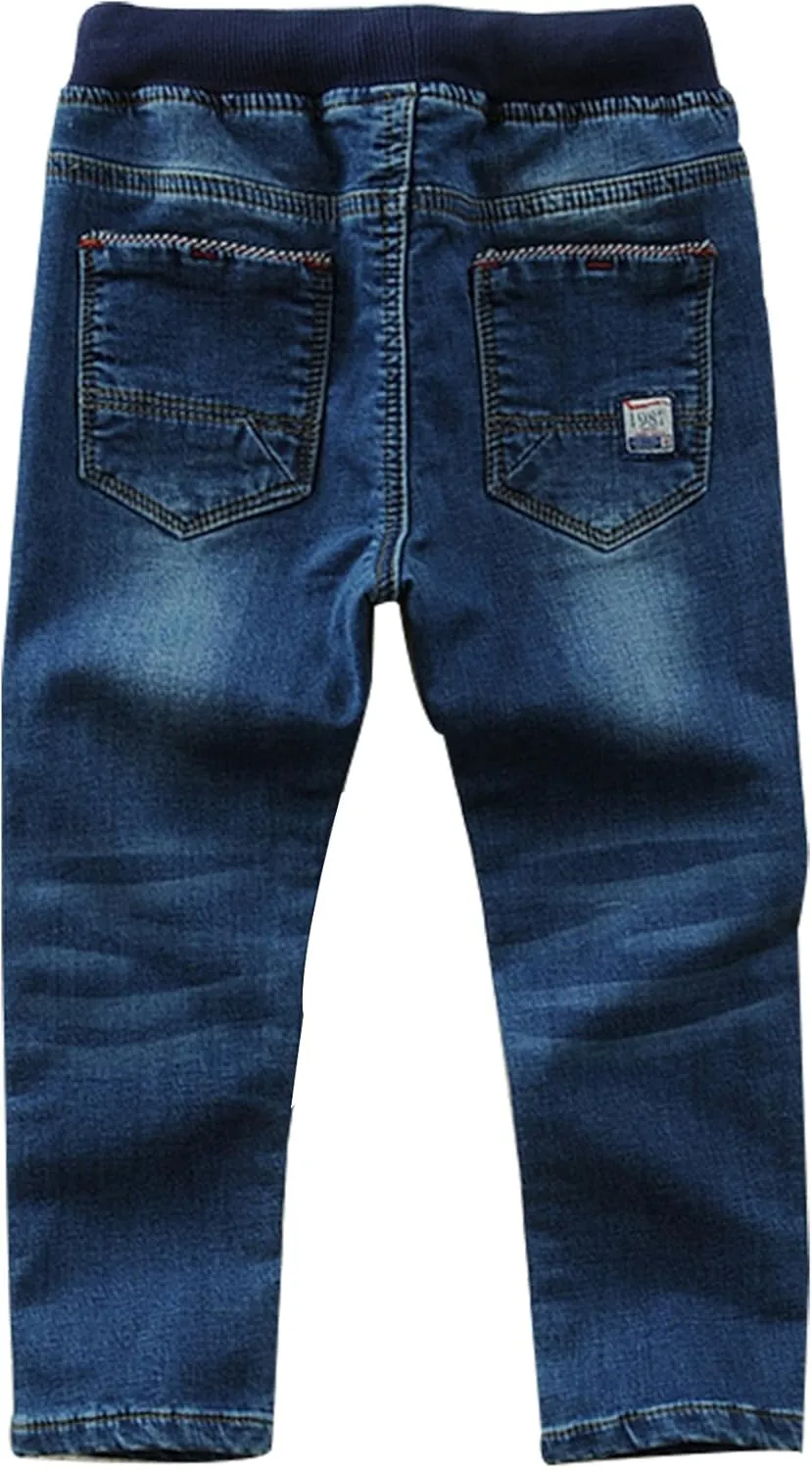 Toddler Kid Boy Elastic Mid Waist Washed Full Length Straight Pants Denim Jeans