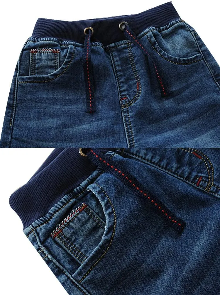 Toddler Kid Boy Elastic Mid Waist Washed Full Length Straight Pants Denim Jeans