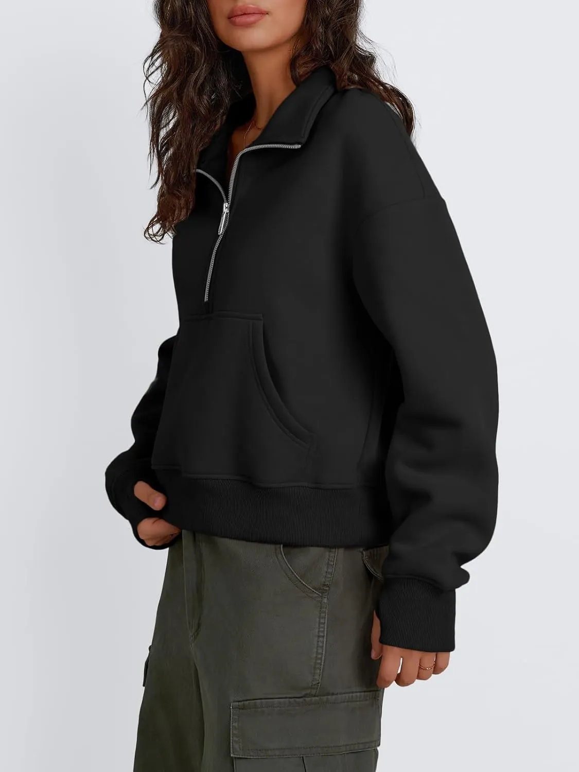 Trendy Queen Womens Sweatshirts Quarter Zip Pullover Oversized Cropped Sweater Fall Winter Hoodies