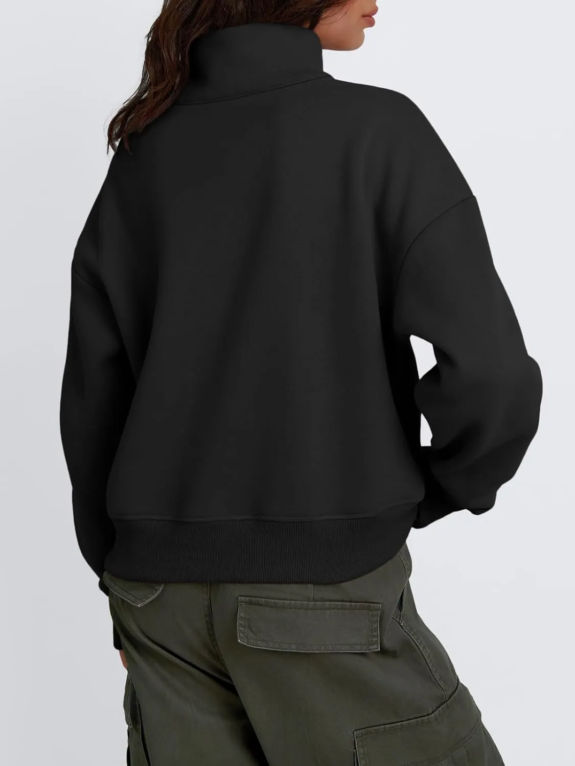 Trendy Queen Womens Sweatshirts Quarter Zip Pullover Oversized Cropped Sweater Fall Winter Hoodies