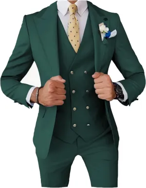 UNINUKOO Mens 3 Piece Tuxedo Suit Set Wedding Dress Prom Suits for Men Solid Color Blazer Men Double Breasted Vest Pantsuit