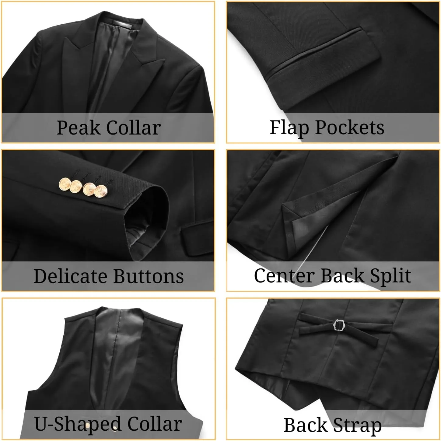 UNINUKOO Mens 3 Piece Tuxedo Suit Set Wedding Dress Prom Suits for Men Solid Color Blazer Men Double Breasted Vest Pantsuit