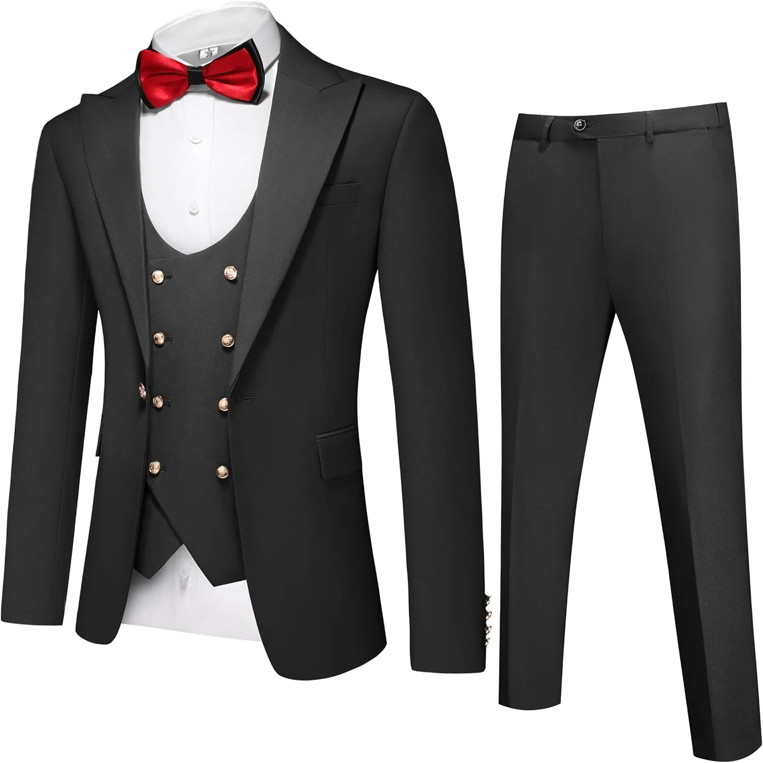 UNINUKOO Mens 3 Piece Tuxedo Suit Set Wedding Dress Prom Suits for Men Solid Color Blazer Men Double Breasted Vest Pantsuit