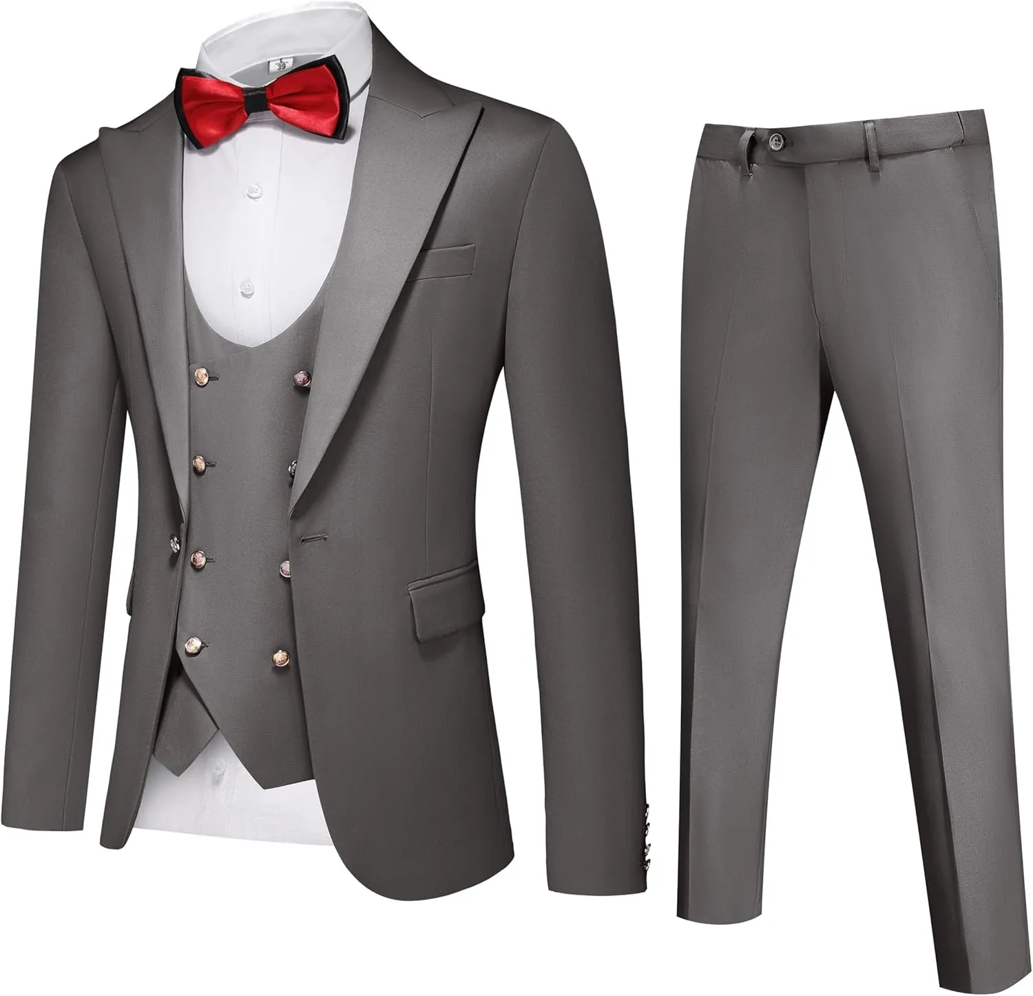 UNINUKOO Mens 3 Piece Tuxedo Suit Set Wedding Dress Prom Suits for Men Solid Color Blazer Men Double Breasted Vest Pantsuit