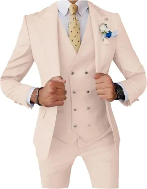UNINUKOO Mens 3 Piece Tuxedo Suit Set Wedding Dress Prom Suits for Men Solid Color Blazer Men Double Breasted Vest Pantsuit