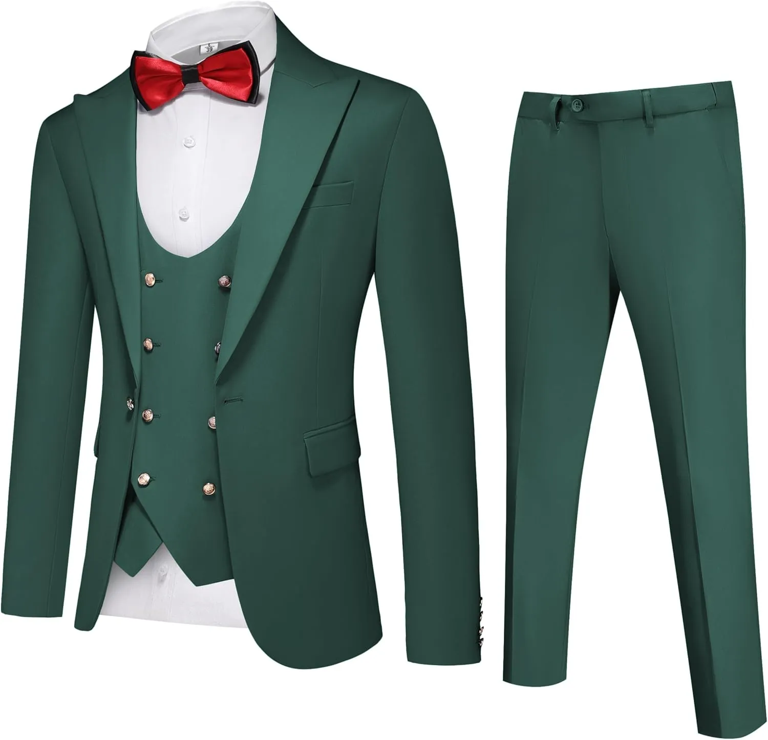 UNINUKOO Mens 3 Piece Tuxedo Suit Set Wedding Dress Prom Suits for Men Solid Color Blazer Men Double Breasted Vest Pantsuit