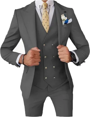 UNINUKOO Mens 3 Piece Tuxedo Suit Set Wedding Dress Prom Suits for Men Solid Color Blazer Men Double Breasted Vest Pantsuit