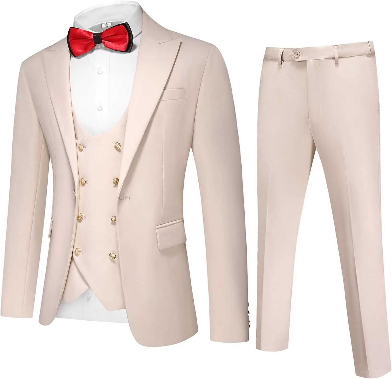 UNINUKOO Mens 3 Piece Tuxedo Suit Set Wedding Dress Prom Suits for Men Solid Color Blazer Men Double Breasted Vest Pantsuit