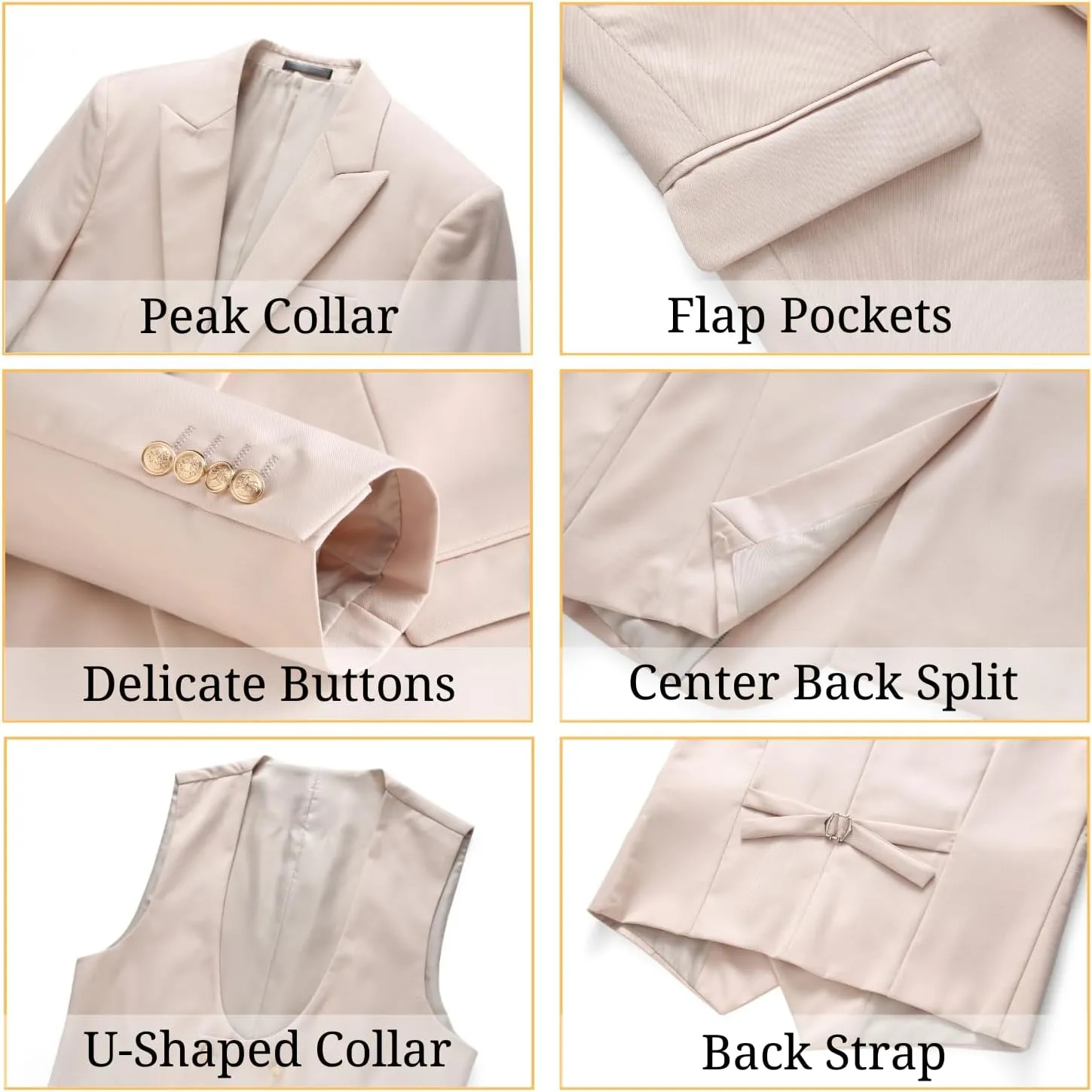 UNINUKOO Mens 3 Piece Tuxedo Suit Set Wedding Dress Prom Suits for Men Solid Color Blazer Men Double Breasted Vest Pantsuit