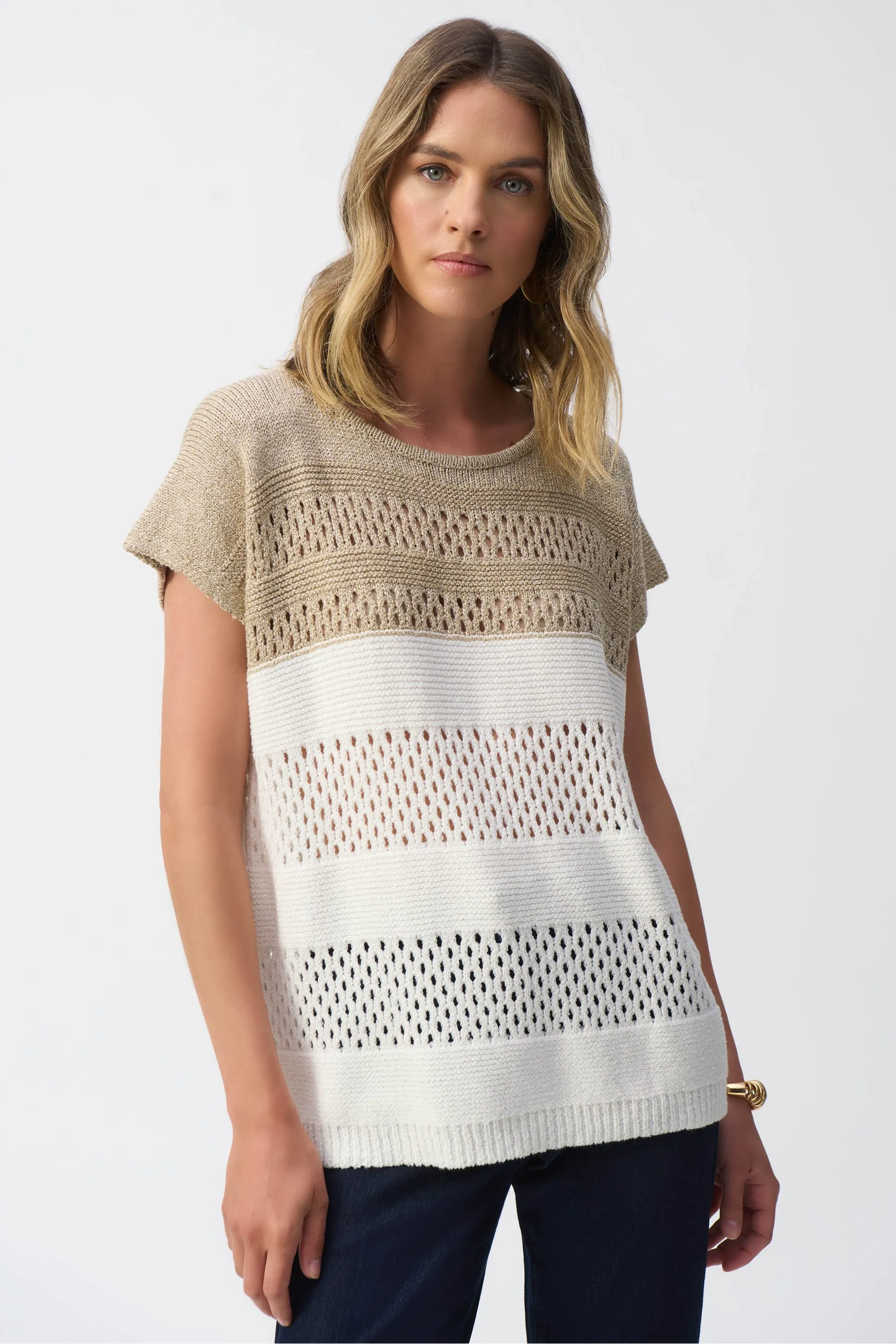 VANILLA GOLD COLOURBLOCK METALLIC KNIT TOP