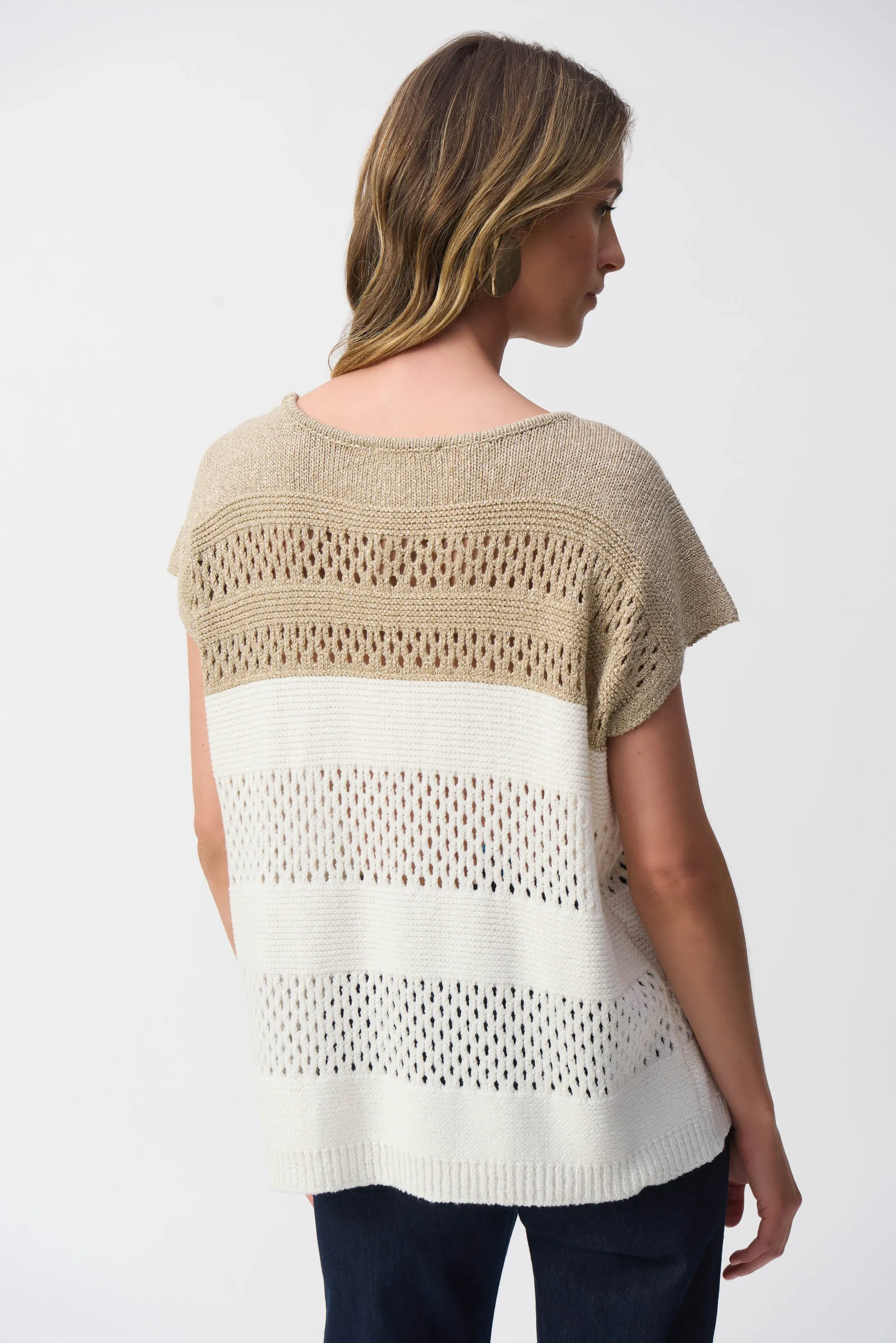 VANILLA GOLD COLOURBLOCK METALLIC KNIT TOP