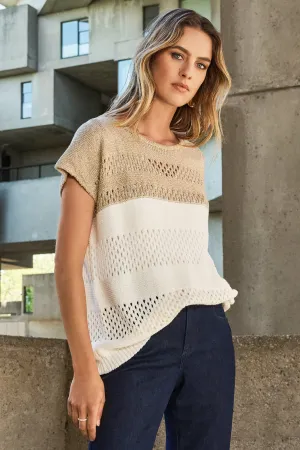VANILLA GOLD COLOURBLOCK METALLIC KNIT TOP