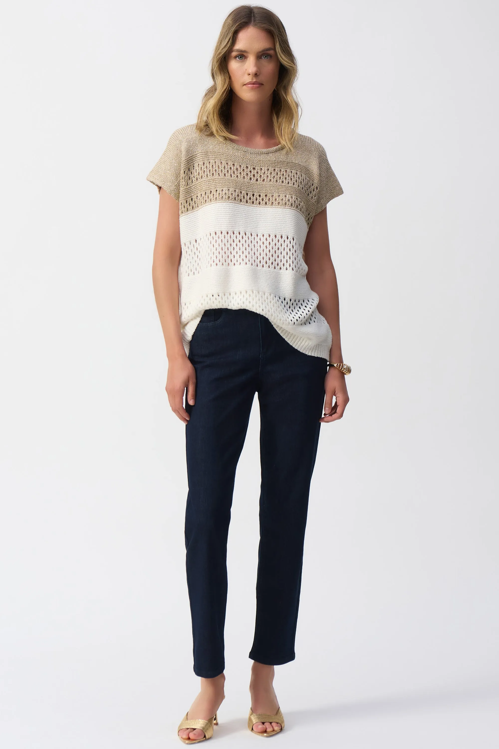 VANILLA GOLD COLOURBLOCK METALLIC KNIT TOP