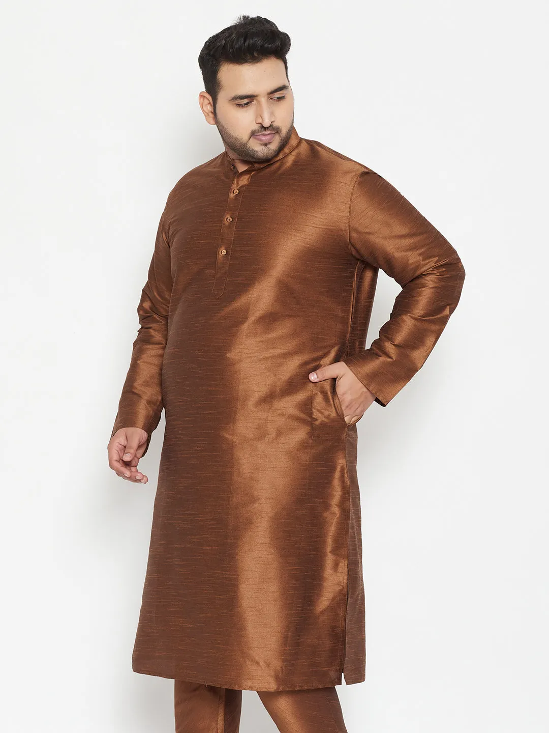 VASTRAMAY Men's Silk Blend Coffee Brown Kurta