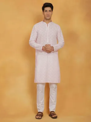VASTRAMAY Pink and White Cotton Kurta Set