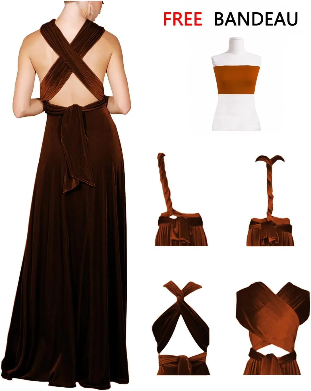 Velvet Infinity Bridesmaid Dress with Bandeau Convertible Formal Dresses Long Multi-Way Evening Gowns
