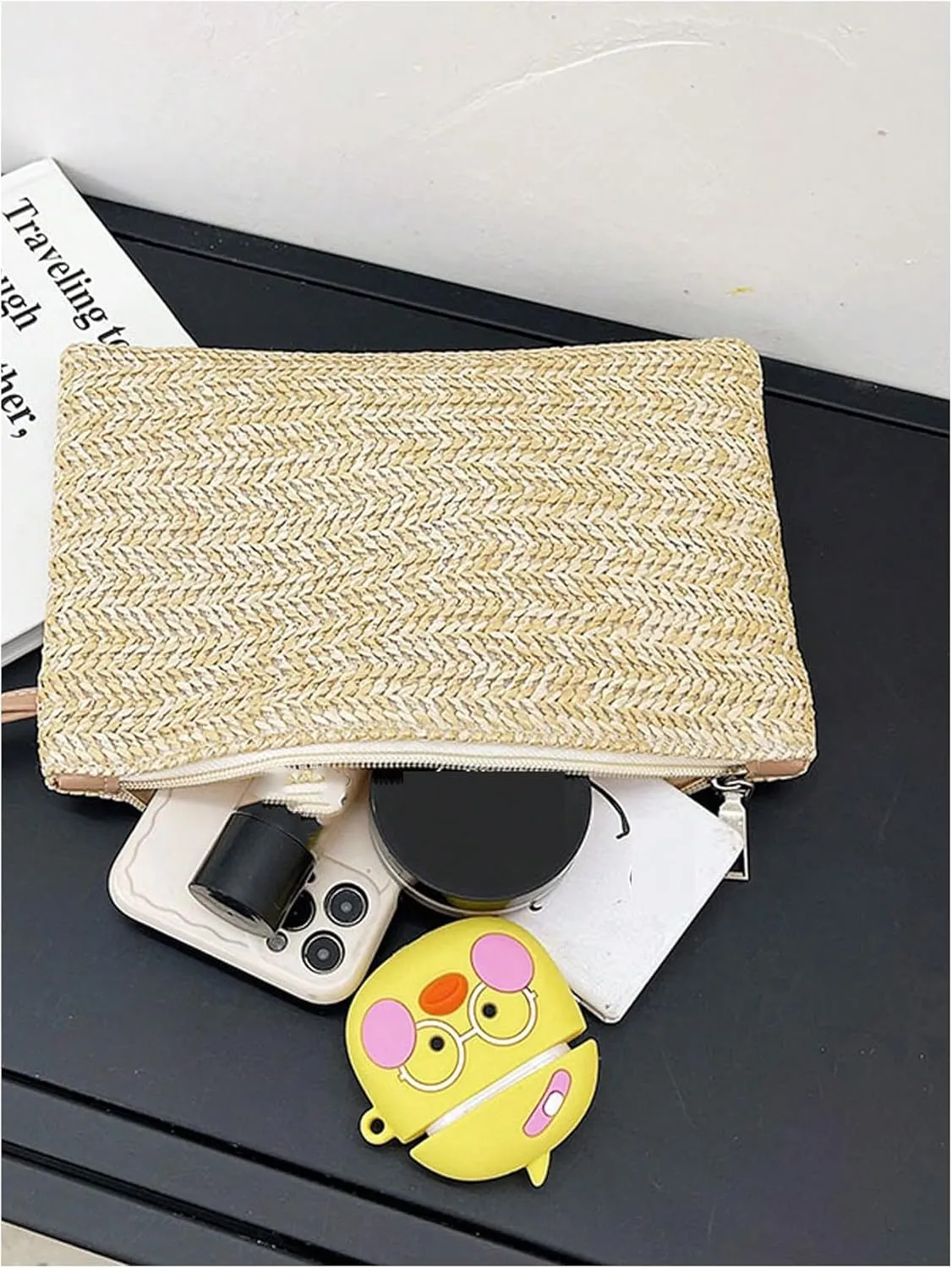 Verdusa Women's Straw Clutch Purses Summer Beach Bags Woven Wristlet Handbags