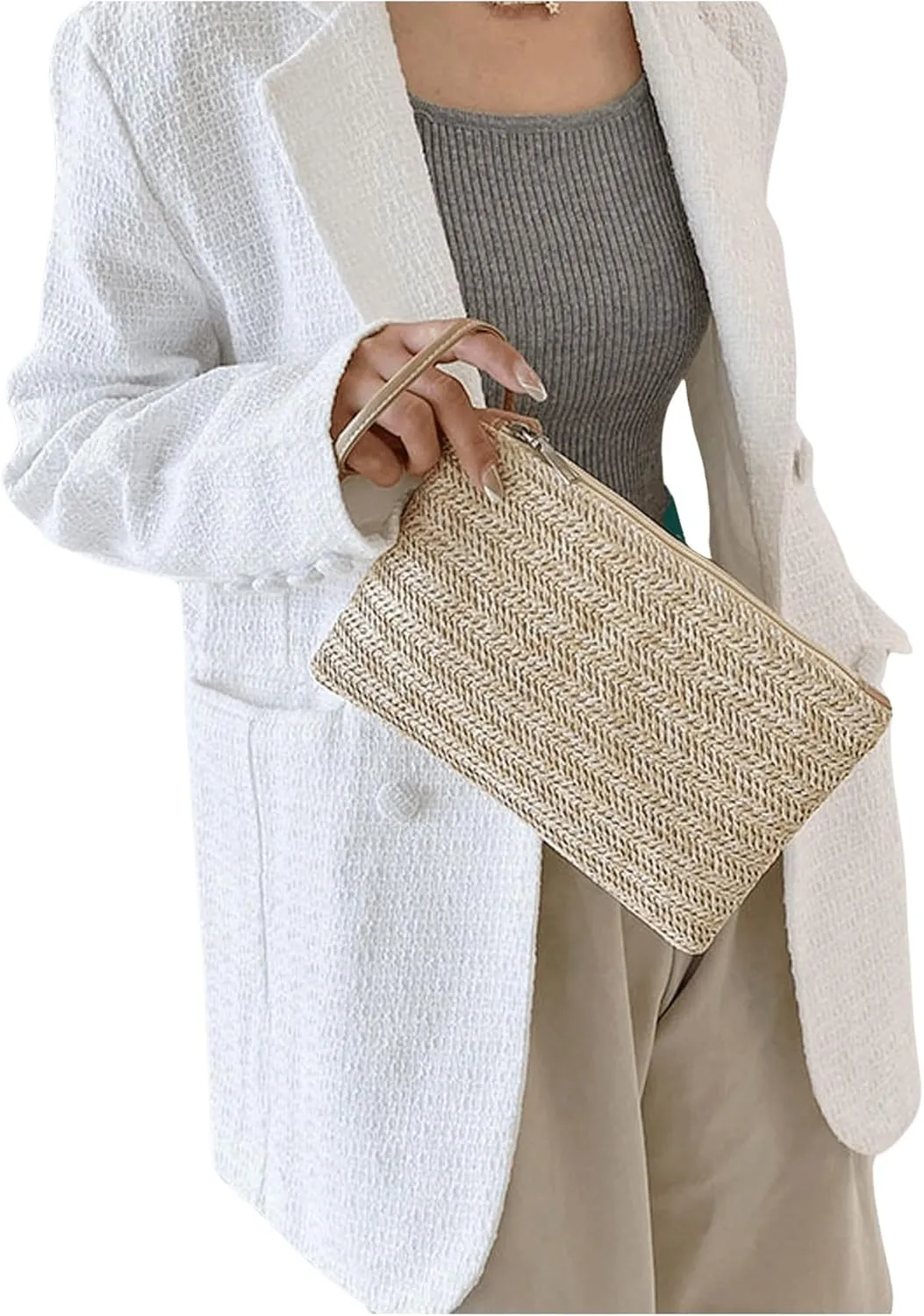 Verdusa Women's Straw Clutch Purses Summer Beach Bags Woven Wristlet Handbags