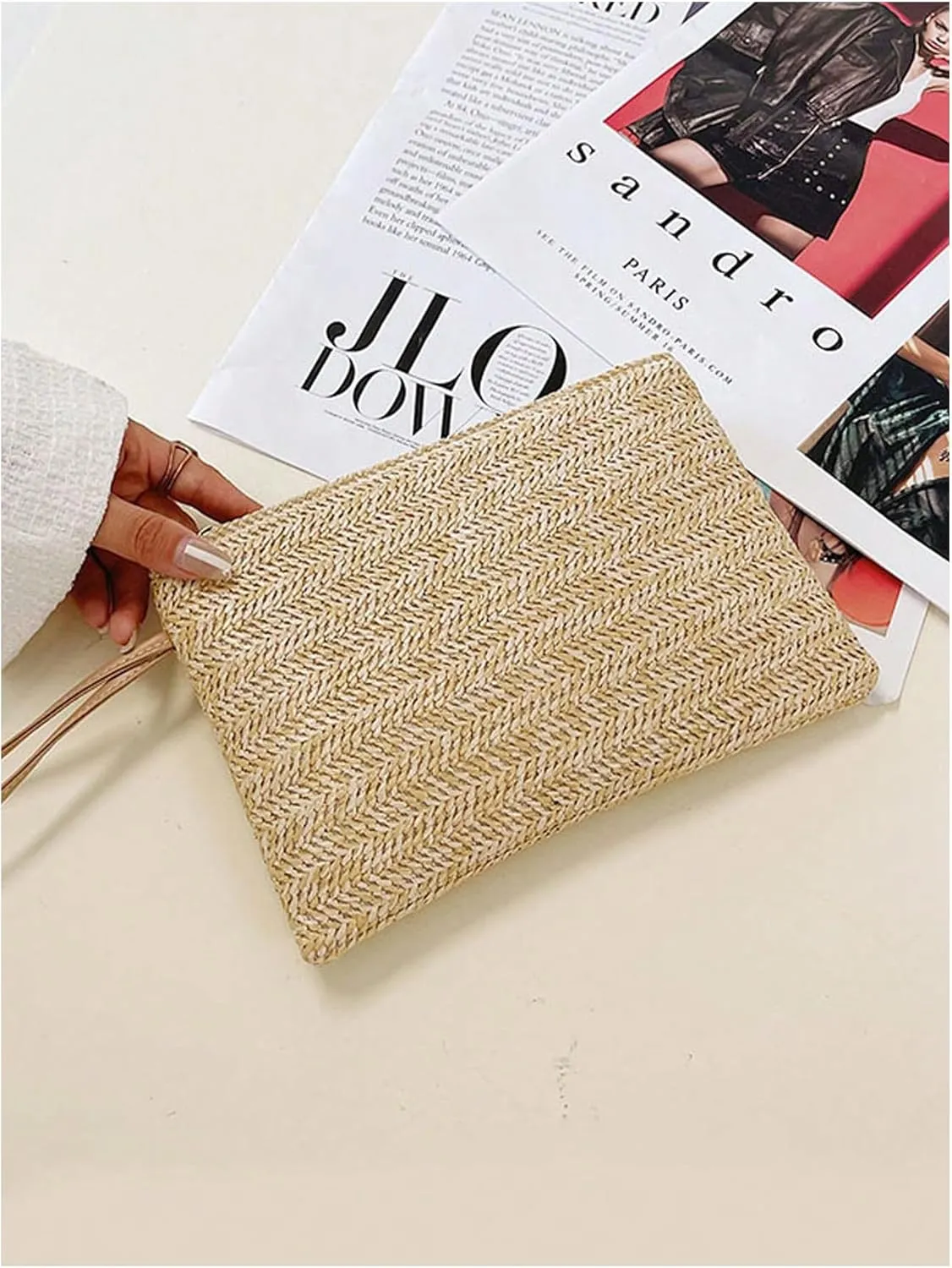 Verdusa Women's Straw Clutch Purses Summer Beach Bags Woven Wristlet Handbags