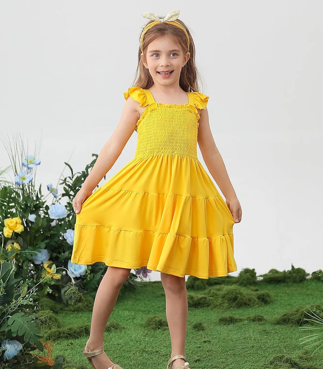 Vieille Toddler Girls Rainbow Dress Summer Ruffle Sleeveless Kids Princess Casual Dress 2-6 Years