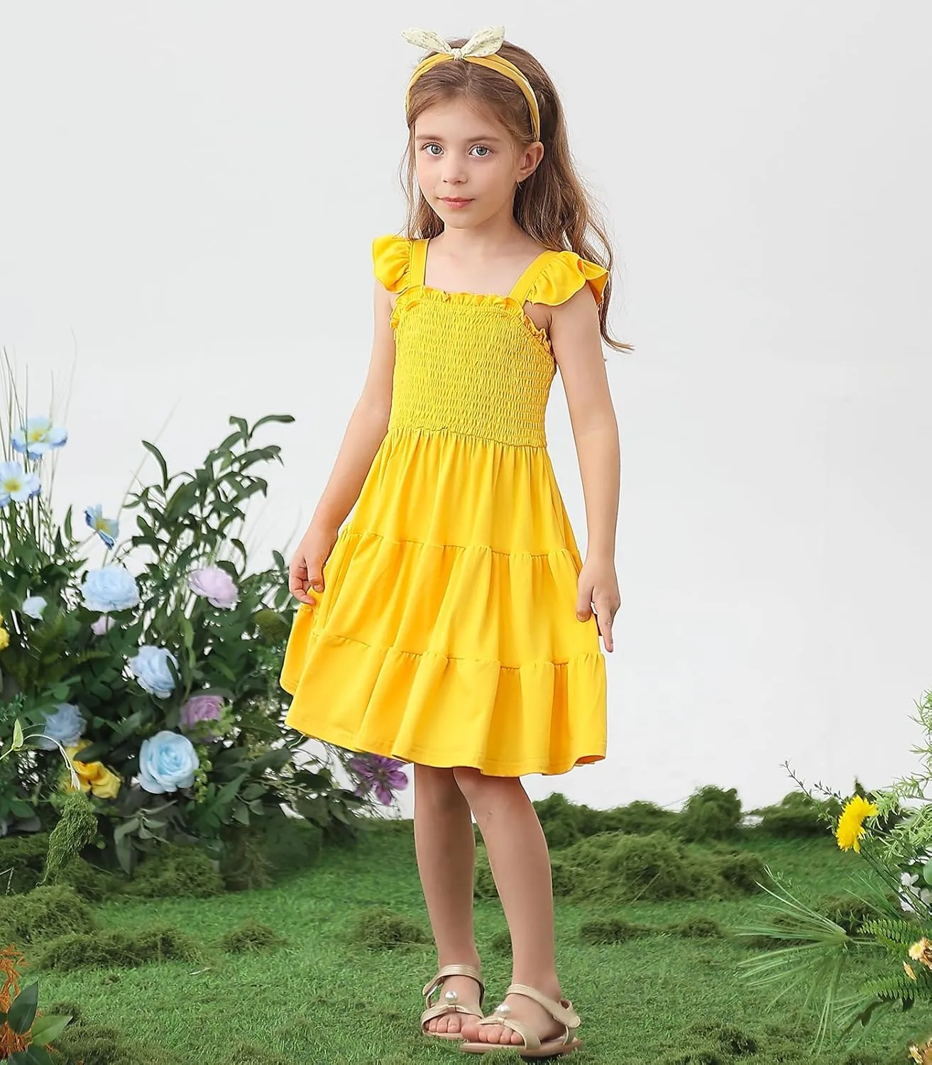 Vieille Toddler Girls Rainbow Dress Summer Ruffle Sleeveless Kids Princess Casual Dress 2-6 Years