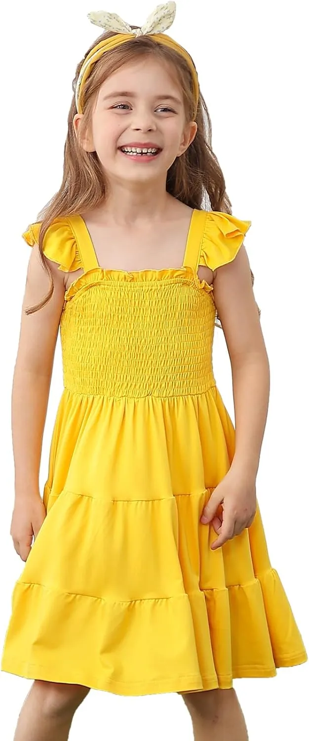 Vieille Toddler Girls Rainbow Dress Summer Ruffle Sleeveless Kids Princess Casual Dress 2-6 Years