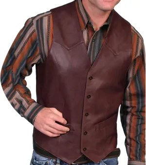 Vintage Leather Vest for Men Casual V Neck Button Down Waistcoat Slim Fit Western Cowboy Vest Sleeveless Jacket Winter