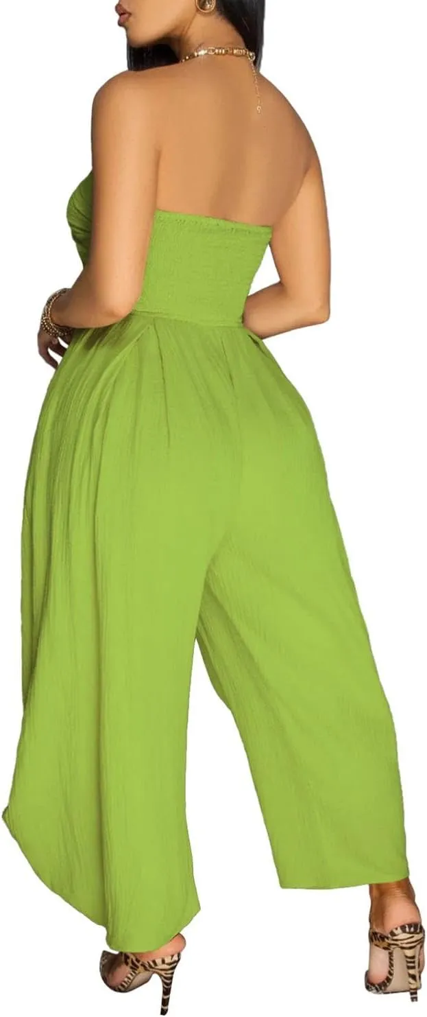 watersouprty Jumpsuits for Women Sexy Off Shoulder Strapless Bow Tie Harem Pants Romper